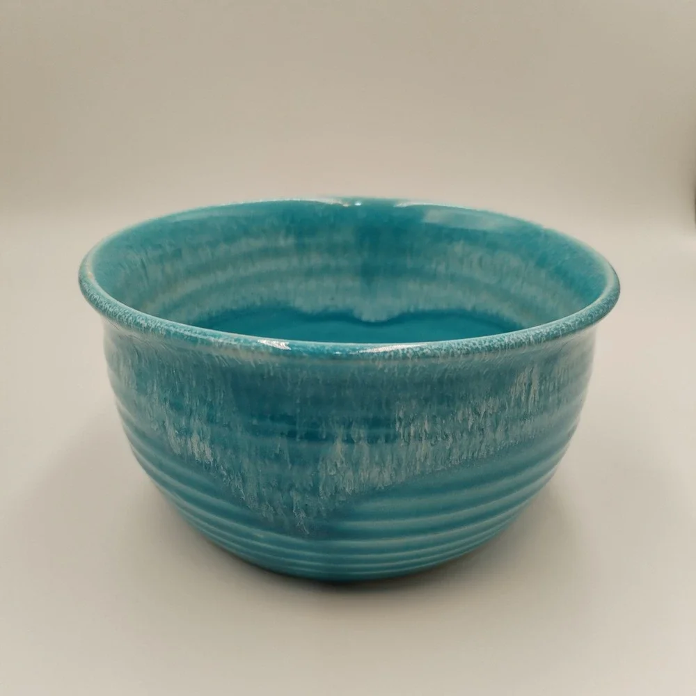 J Dryden Original Pottery Turquoise Drip Glaze Studio Bowl Signed 1984